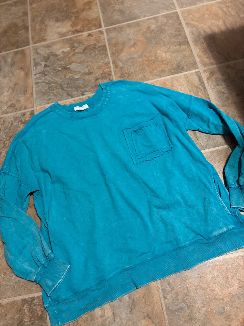 Zenana Outfitters Turquoise Crewneck Pocket Sweater XL